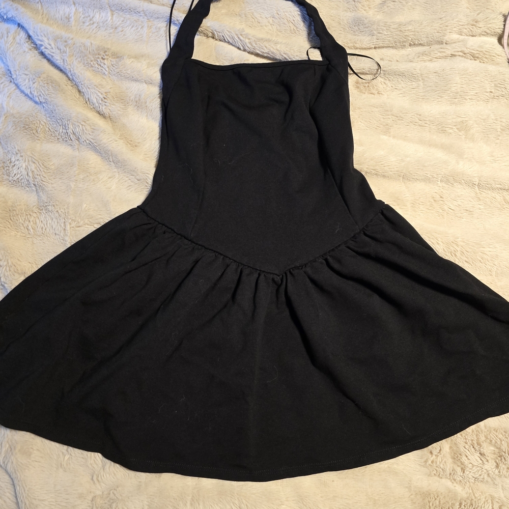 Casual Black Halter Mini Dress